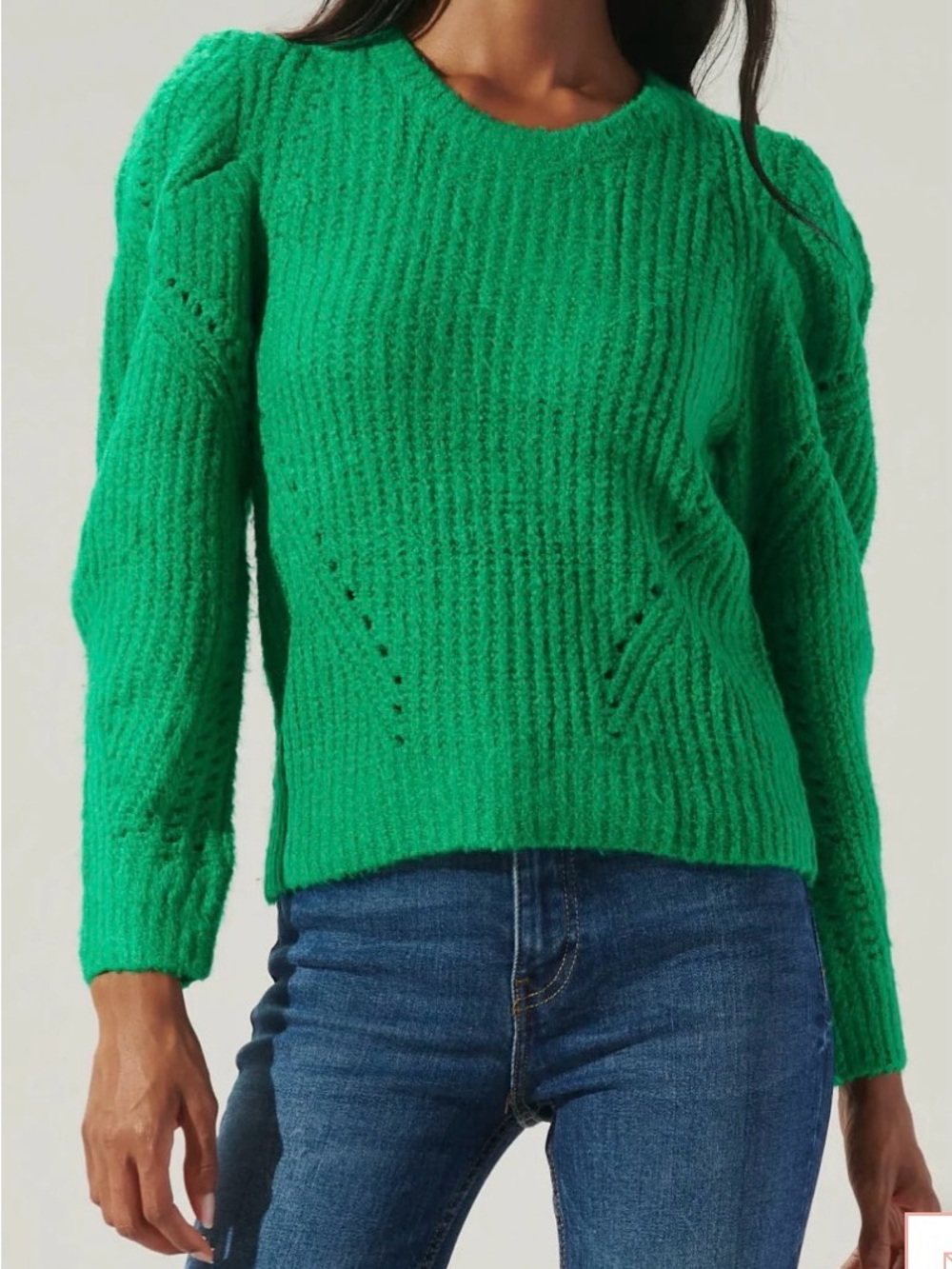 Sugarlips Rubia Gathered Sleeve Pointelle Sweater